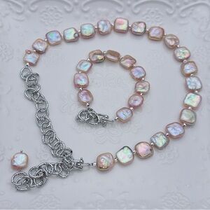 26X61 Handmade Freshwater Baroque Pearl Necklace and Bracelet Set